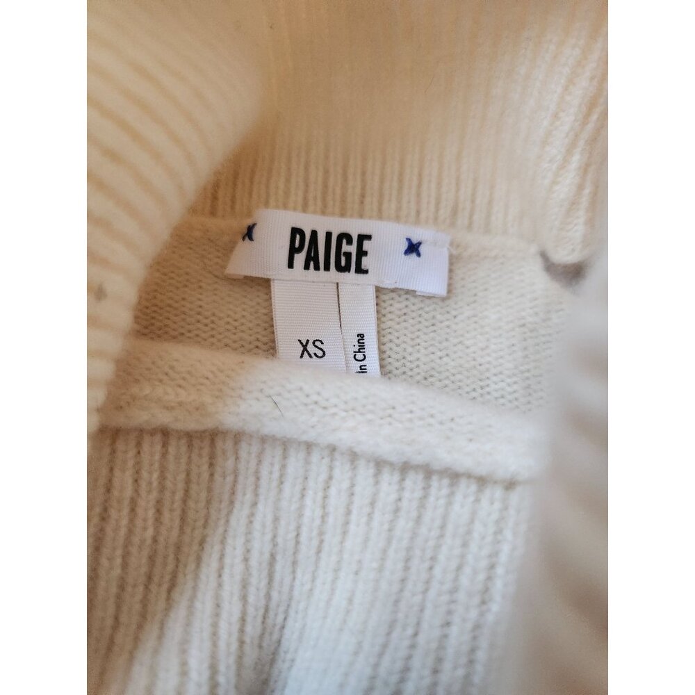 Paige Women's Sz. XS Ivory Ribbed Away From Neck Long Sleeve Wool Sweater - Picture 2 of 6